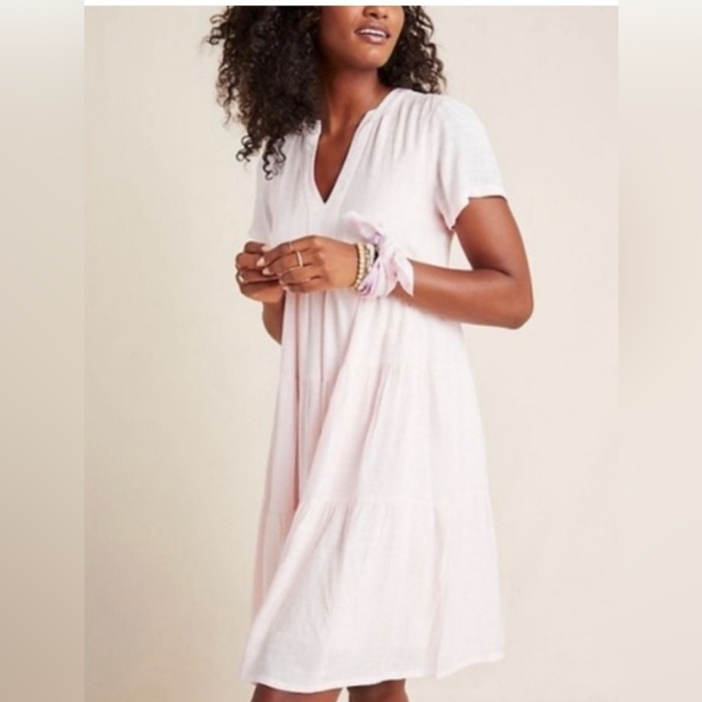 ANTHROPOLOGIE MAEVE SMALL TANIA SACHA TIERED TUNIC DRESS PINK